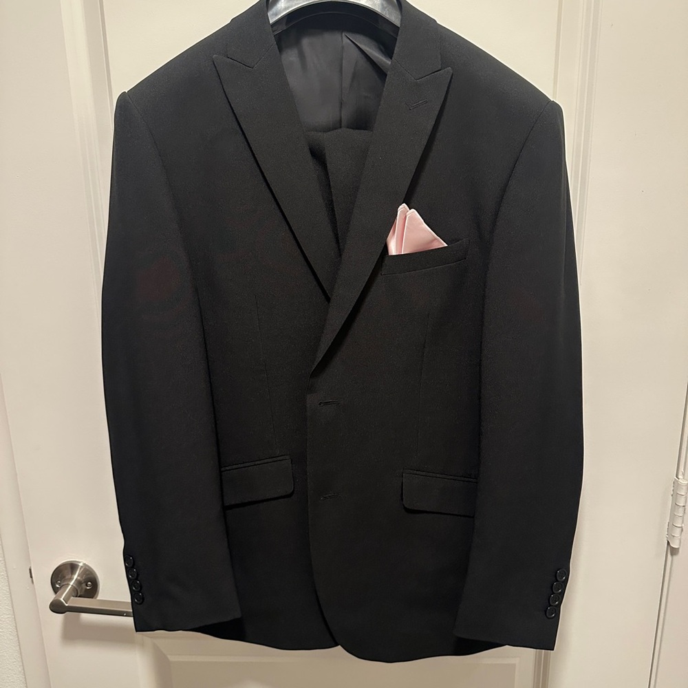 Alain Dupetit 2 Piece Suit Mens 40S/34W 2 Button Black